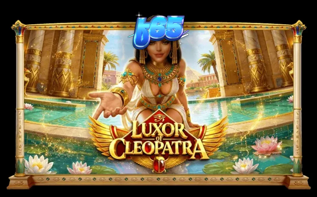 Cenário luxuoso e dourado do jogo Luxor of Cleopatra com símbolos egípcios